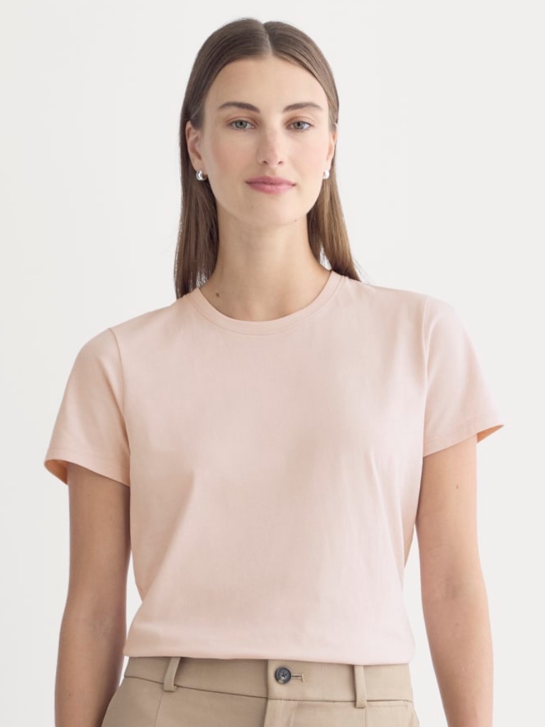 Everlane | Slim Crew Neck In Essential Cotton In Soft Rose